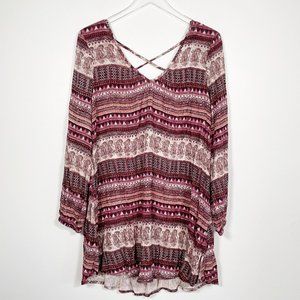 NWT Billabong Maroon Boho Paisley Print Tunic Dress M